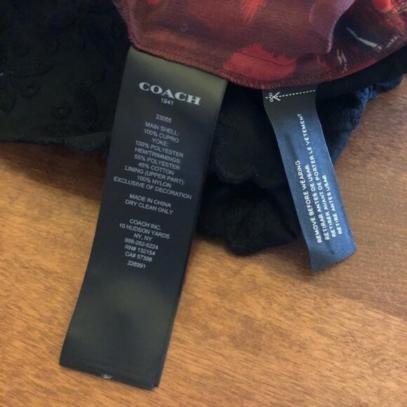 COACH Red horse print lacework chiffon flutter sleeve designer beautif - Picture 16 of 16